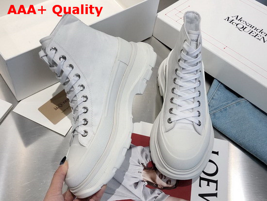 Alexander McQueen Tread Slick Boot White Canvas Lace Up Boot with a Lightweight Oversized Ruber Tread Sole Replica