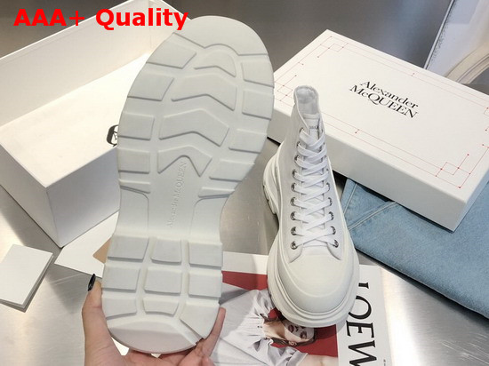 Alexander McQueen Tread Slick Boot White Canvas Lace Up Boot with a Lightweight Oversized Ruber Tread Sole Replica