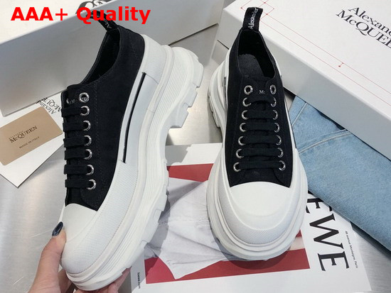 Alexander McQueen Tread Slick Lace Up Black Canvas Lace Up with a Contrasting White Lightweight Oversized Rubber Tread Sole Replica