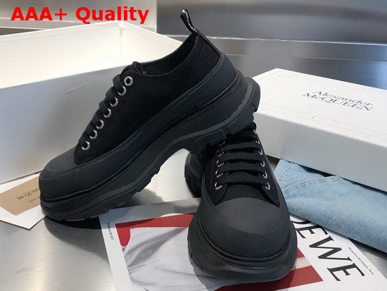 Alexander McQueen Tread Slick Lace Up Black Canvas Lace Up with a Lightweight Oversized Rubber Tread Sole Replica