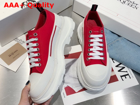 Alexander McQueen Tread Slick Lace Up Lust Red Canvas Lace Up with a Thick Oversized Rubber Tread Sole Replica