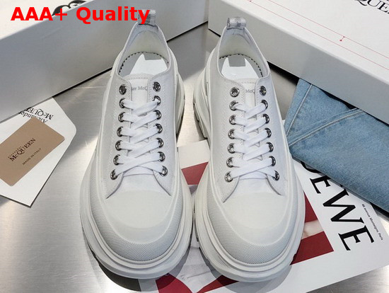 Alexander McQueen Tread Slick Lace Up White Canvas Lace Up with a Lightweight Oversized Rubber Tread Sole Replica