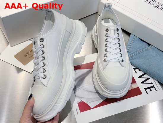 Alexander McQueen Tread Slick Lace Up White Canvas Lace Up with a Lightweight Oversized Rubber Tread Sole Replica