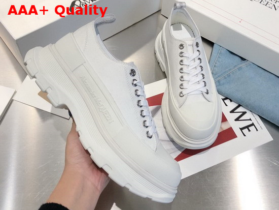 Alexander McQueen Tread Slick Lace Up White Canvas Lace Up with a Lightweight Oversized Rubber Tread Sole Replica