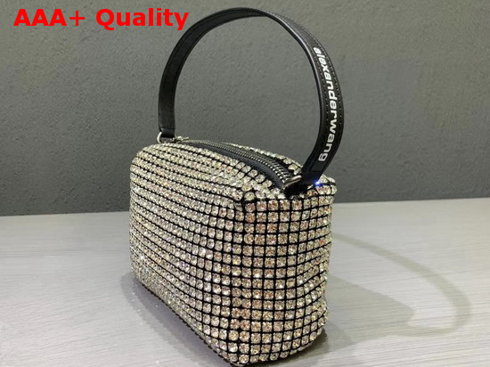 Alexander Wang Chain Mesh Rhinestone Pouch White Crystal Rhinestone Chain Mesh and Logo Embossed Handle Replica