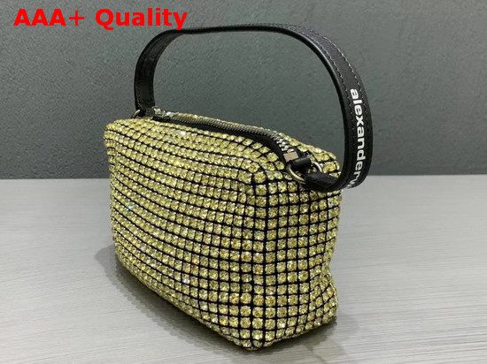 Alexander Wang Chain Mesh Rhinestone Pouch Yellow Crystal Rhinestone Chain Mesh and Logo Embossed Handle Replica