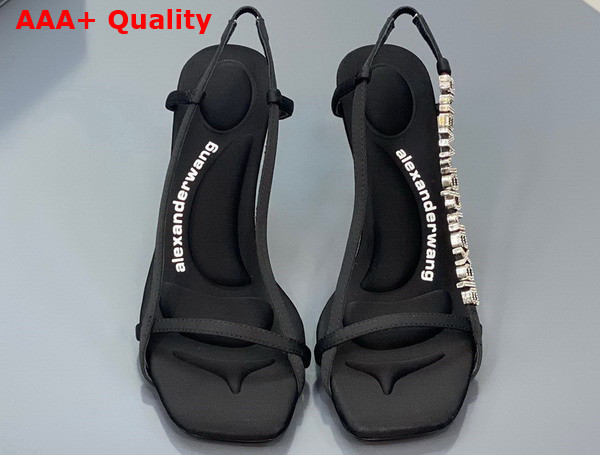 Alexander Wang Ivy 85 Diamante Logo Strap Sandal Black Satin Replica