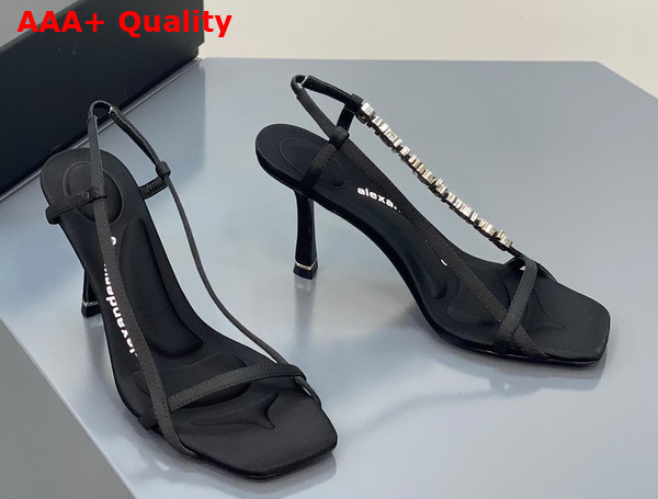 Alexander Wang Ivy 85 Diamante Logo Strap Sandal Black Satin Replica