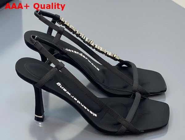 Alexander Wang Ivy 85 Diamante Logo Strap Sandal Black Satin Replica