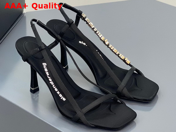 Alexander Wang Ivy 85 Diamante Logo Strap Sandal Black Satin Replica