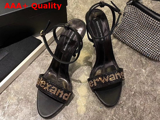 Alexander Wang Jane Logo Sandal in Black with Gold Glass Crystal Logo Replica