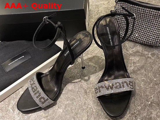 Alexander Wang Jane Logo Sandal in Black with Silver Heel Replica