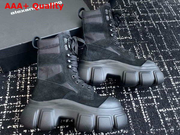 Alexander Wang Lace Up Boot in Black Suede and Nylon Replica