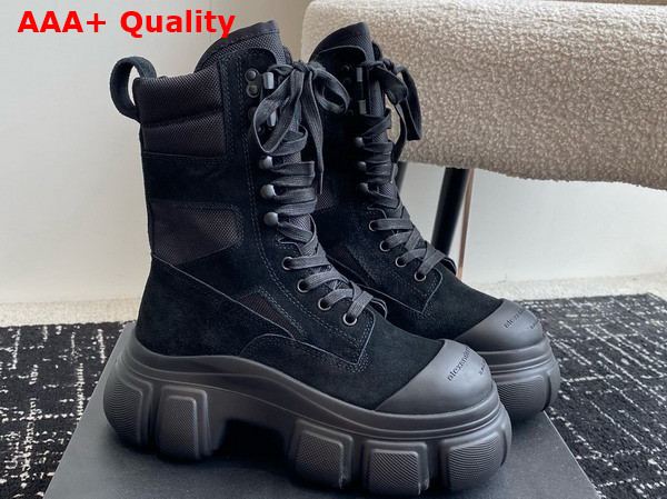 Alexander Wang Lace Up Boot in Black Suede and Nylon Replica