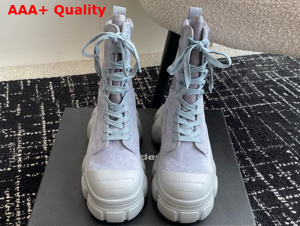 Alexander Wang Lace Up Boot in Light Blue Suede and Nylon Replica