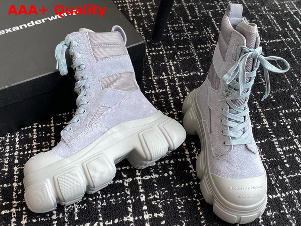 Alexander Wang Lace Up Boot in Light Blue Suede and Nylon Replica