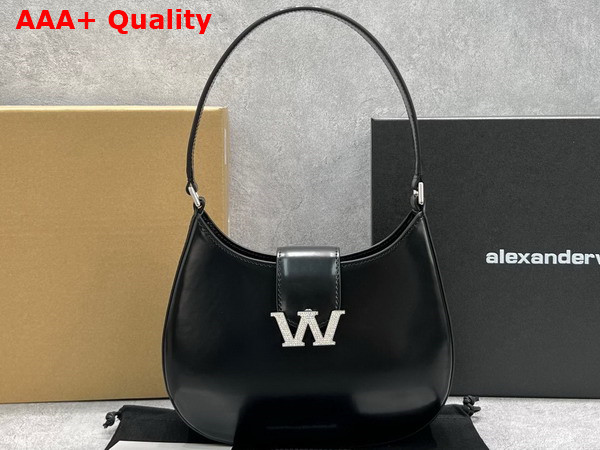 Alexander Wang W Legacy Small Hobo Bag in Black Leather with Silver Metal W Replica