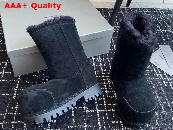 Balenciaga Alaska Fur Ankle Boot in Black Split Calfskin and Synthetic Material Replica