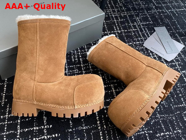 Balenciaga Alaska Fur Ankle Boot in Brown Split Calfskin and White Synthetic Material Replica