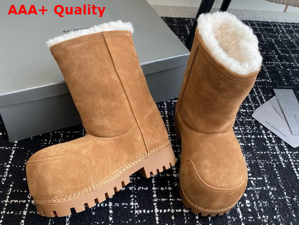 Balenciaga Alaska Fur Ankle Boot in Brown Split Calfskin and White Synthetic Material Replica