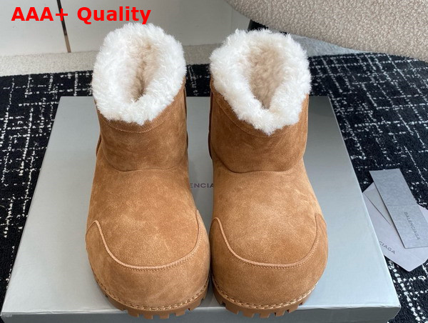 Balenciaga Alaska Fur Bootie in Brown Split Calfskin and White Synthetic Material Replica