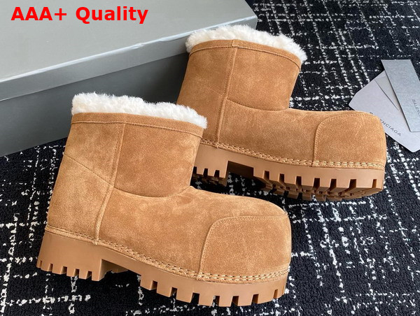 Balenciaga Alaska Fur Bootie in Brown Split Calfskin and White Synthetic Material Replica