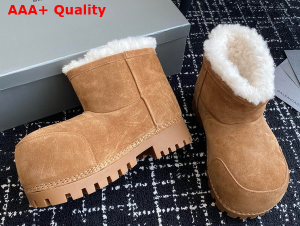 Balenciaga Alaska Fur Bootie in Brown Split Calfskin and White Synthetic Material Replica