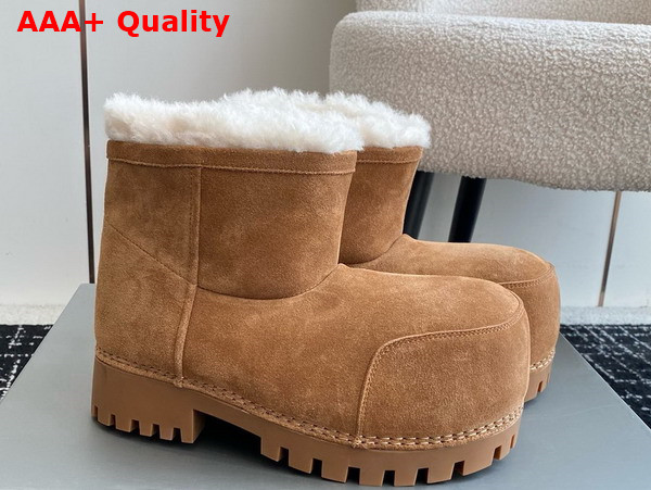 Balenciaga Alaska Fur Bootie in Brown Split Calfskin and White Synthetic Material Replica