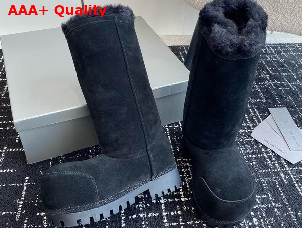 Balenciaga Alaska Fur High Boot in Black Split Calfskin and Synthetic Material Replica