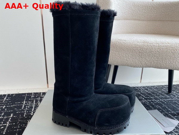 Balenciaga Alaska Fur High Boot in Black Split Calfskin and Synthetic Material Replica