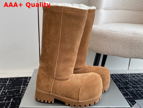 Balenciaga Alaska Fur High Boot in Brown Split Calfskin and White Synthetic Material Replica