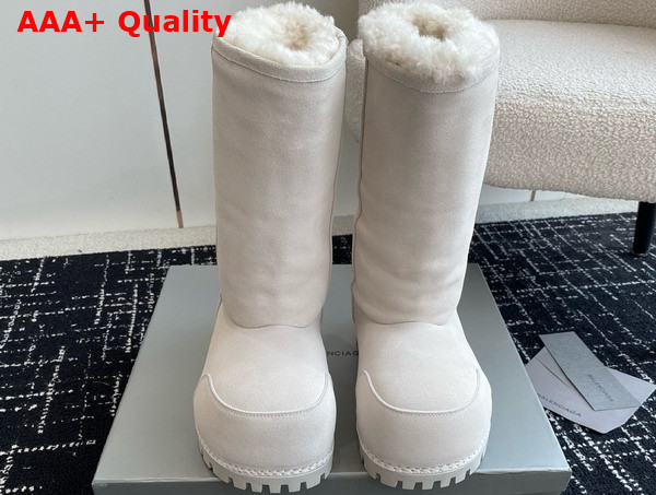 Balenciaga Alaska Fur High Boot in White Split Calfskin and Synthetic Material Replica