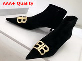 Balenciaga BB Booties Black Velvet Extreme Pointed Toe Velvet Booties Replica