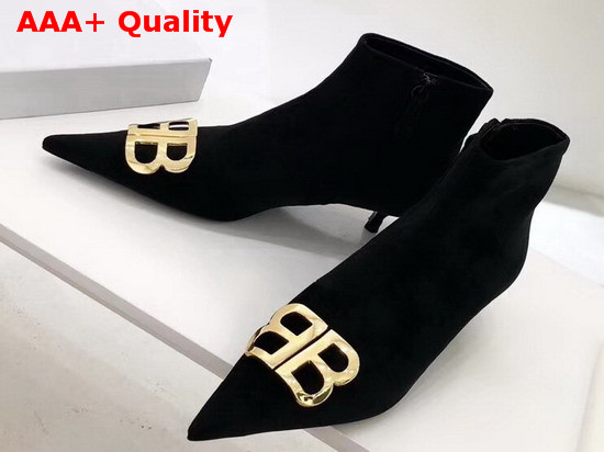 Balenciaga BB Booties Black Velvet Extreme Pointed Toe Velvet Booties Replica