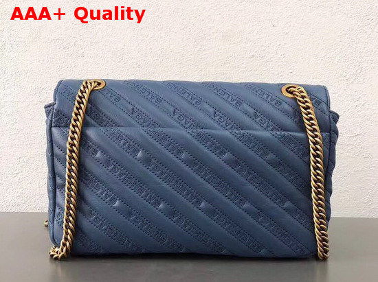 Balenciaga BB Round M Blue Calfskin Emboridered Balenciaga Logo Replica