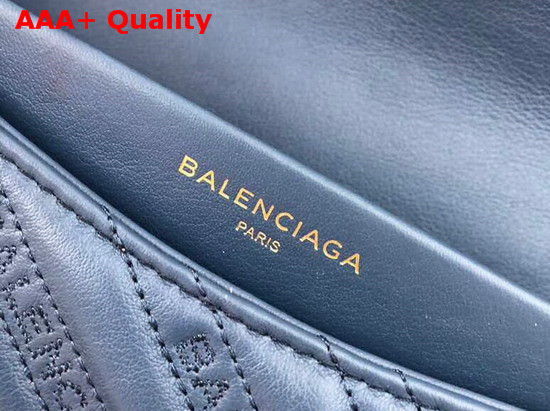 Balenciaga BB Round M Blue Calfskin Emboridered Balenciaga Logo Replica