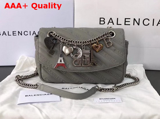 Balenciaga BB Round S Light Grey Calfskin Emboridered Balenciaga Logo Replica