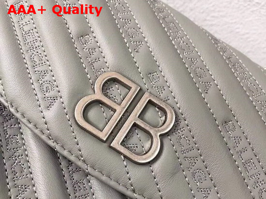 Balenciaga BB Round S Light Grey Calfskin Emboridered Balenciaga Logo Replica