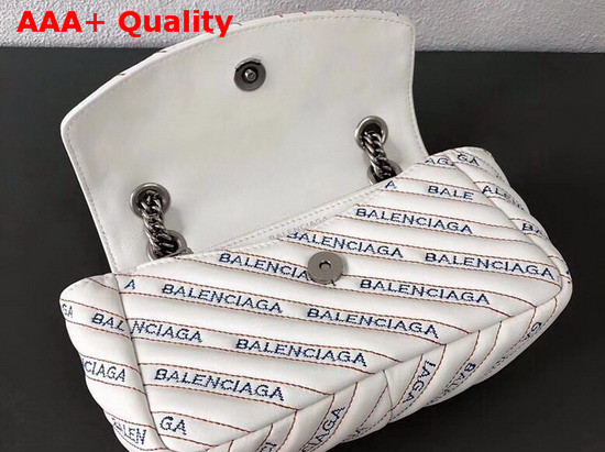 Balenciaga BB Round S White Calfskin Emboridered Balenciaga Logo Replica