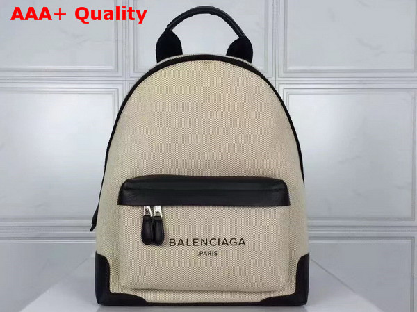 Balenciaga Backpack in Beige Cotton Canvas with Black Leather Trim Replica