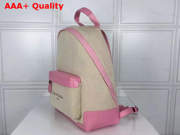 Balenciaga Backpack in Beige Cotton Canvas with Pink Leather Trim Replica