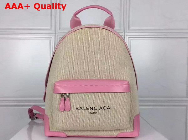 Balenciaga Backpack in Beige Cotton Canvas with Pink Leather Trim Replica