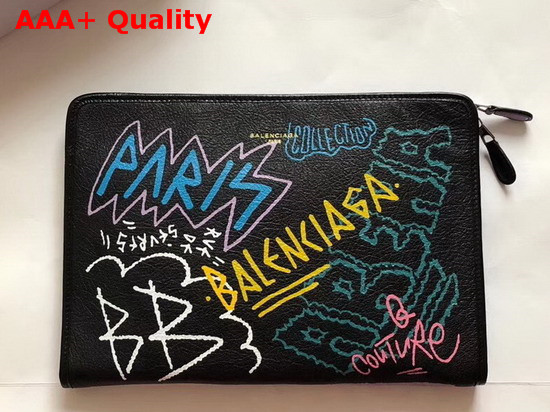 Balenciaga Bazar Pouch Graffiti Black Multicolor Replica