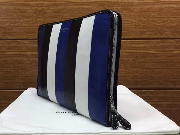 Balenciaga Bazar Pouch Multicolored Arena Leather Stripes Blue Black and White For Sale