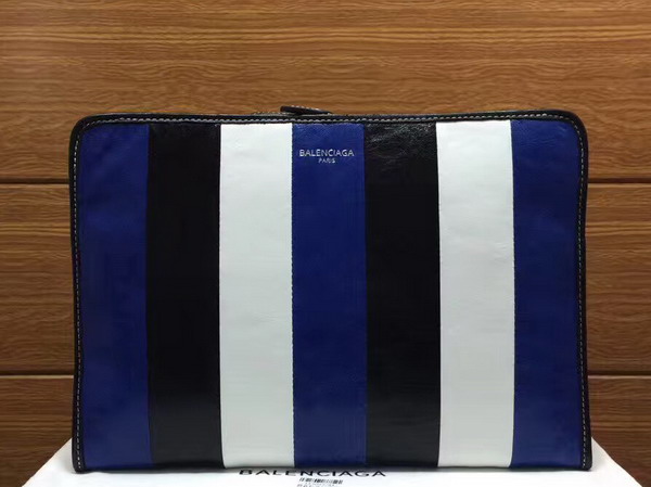 Balenciaga Bazar Pouch Multicolored Arena Leather Stripes Blue Black and White For Sale