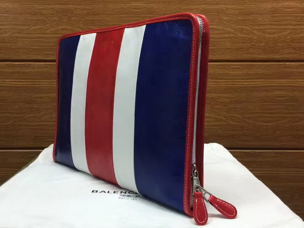 Balenciaga Bazar Pouch Multicolored Arena Leather Stripes Blue White and Red For Sale