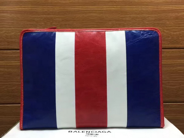 Balenciaga Bazar Pouch Multicolored Arena Leather Stripes Blue White and Red For Sale