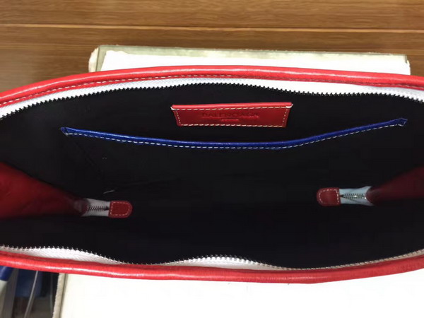 Balenciaga Bazar Pouch Multicolored Arena Leather Stripes Blue White and Red For Sale