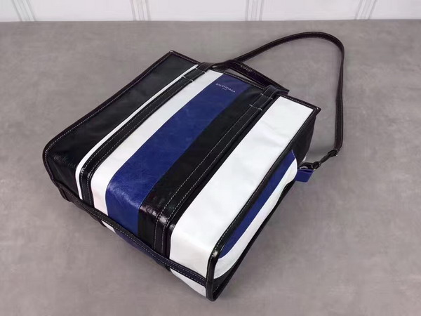 Balenciaga Bazar Shopper S Black and White and Blue Arena Leather Stripes For Sale