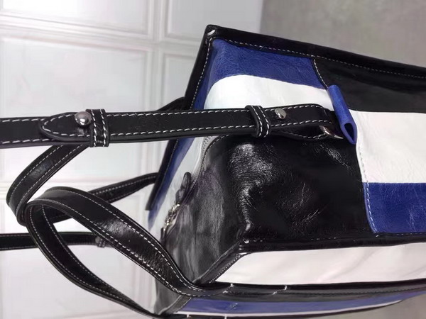 Balenciaga Bazar Shopper S Black and White and Blue Arena Leather Stripes For Sale